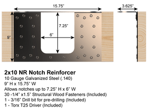 Skyline Building Solutions 2x10 NR Floor Joist Notch Reinforcer - For cuts to edge of joist, truss, structural member