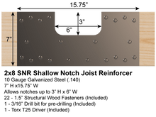 Load image into Gallery viewer, Skyline Building Solutions 2x8 SNR Shallow Notch Floor Joist Repair Kit with 3&quot;x6&quot; notch for routing utilities through joists