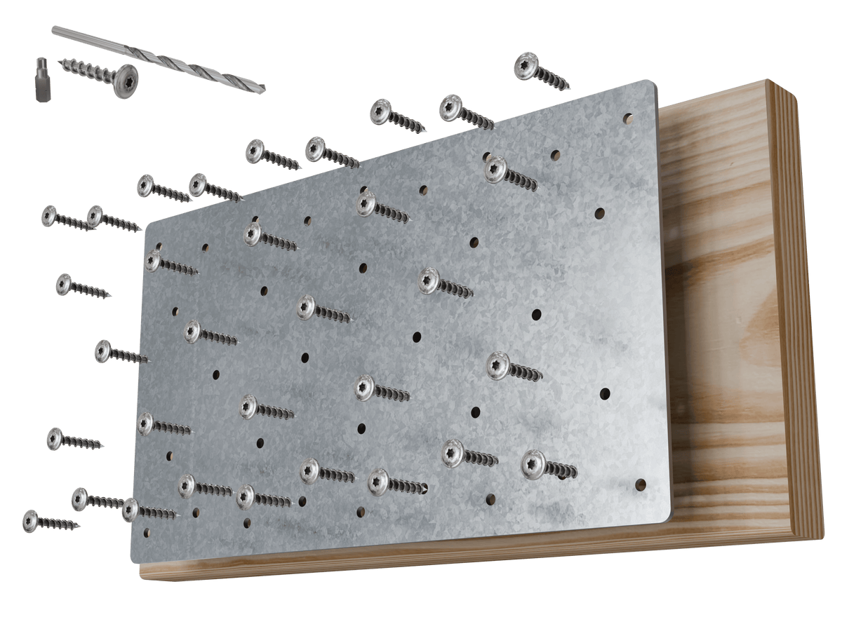 MR-S 2x10 floor joist mending plate, exploded view