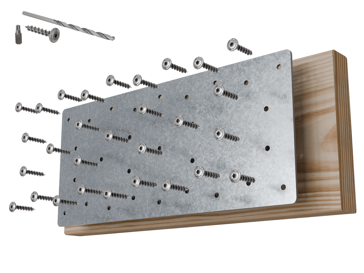 MR-S 2x8 floor joist mending plate, exploded view