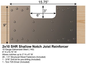Skyline Building Solutions 2x10 SHR Shallow Notch Floor Joist Repair Kit with 3"x6" notch for routing utilities through joists
