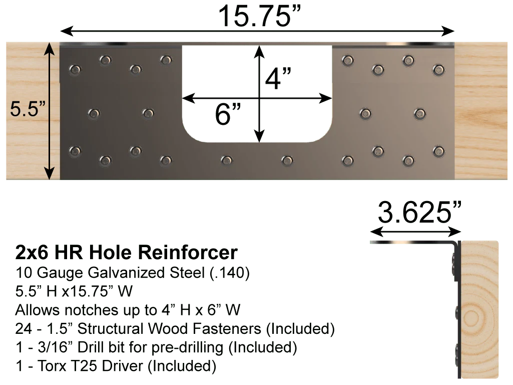 Skyline Building Solutions 2x6 NR Floor Joist Notch Repair Kit - For cuts to edge of joist, truss, or structural member