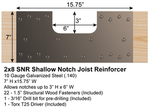 Skyline Building Solutions 2x8 SNR Shallow Notch Floor Joist Repair Kit with 3"x6" notch for routing utilities through joists